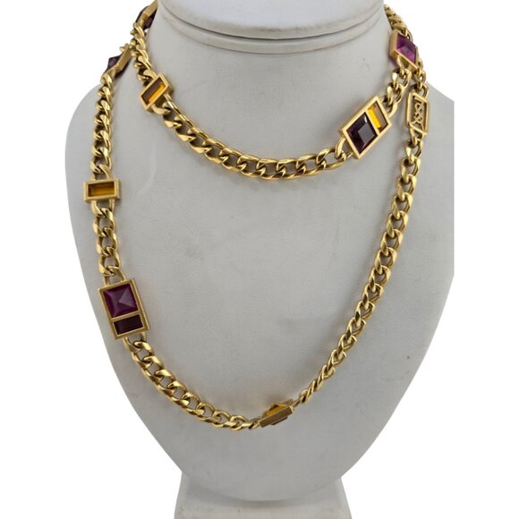Vintage Yves Saint Laurent YSL 80s Mughal Style Glass & Chain Necklace (A9079) - Picture 1 of 7